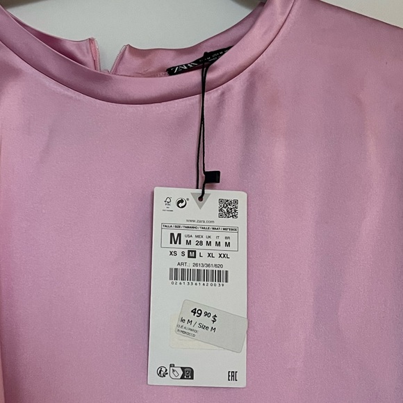 Zara Pink Satin Effect Mini Dress, Size M - Picture 3 of 5